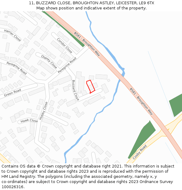 11, BUZZARD CLOSE, BROUGHTON ASTLEY, LEICESTER, LE9 6TX: Location map and indicative extent of plot