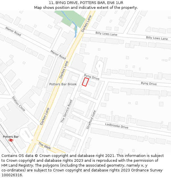 11, BYNG DRIVE, POTTERS BAR, EN6 1UR: Location map and indicative extent of plot