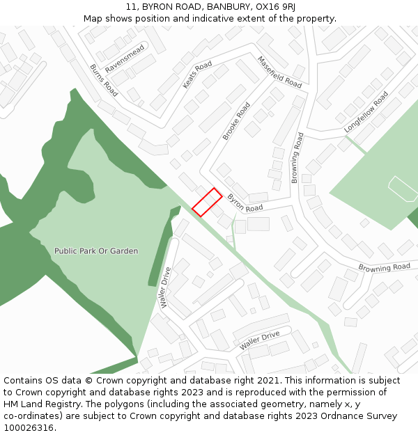 11, BYRON ROAD, BANBURY, OX16 9RJ: Location map and indicative extent of plot