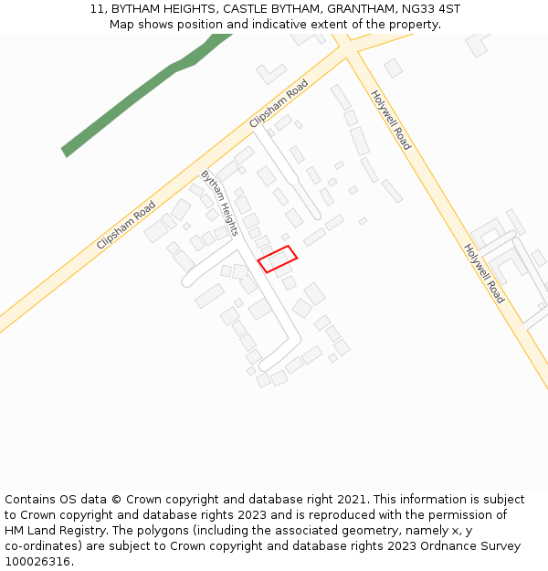 11, BYTHAM HEIGHTS, CASTLE BYTHAM, GRANTHAM, NG33 4ST: Location map and indicative extent of plot