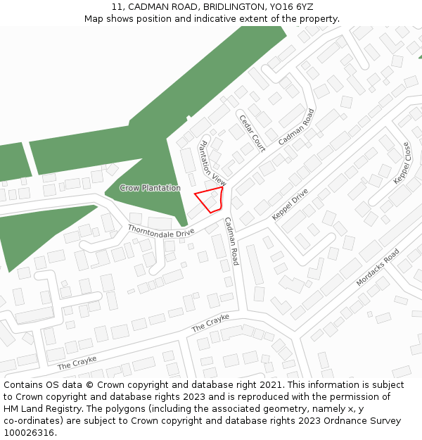 11, CADMAN ROAD, BRIDLINGTON, YO16 6YZ: Location map and indicative extent of plot