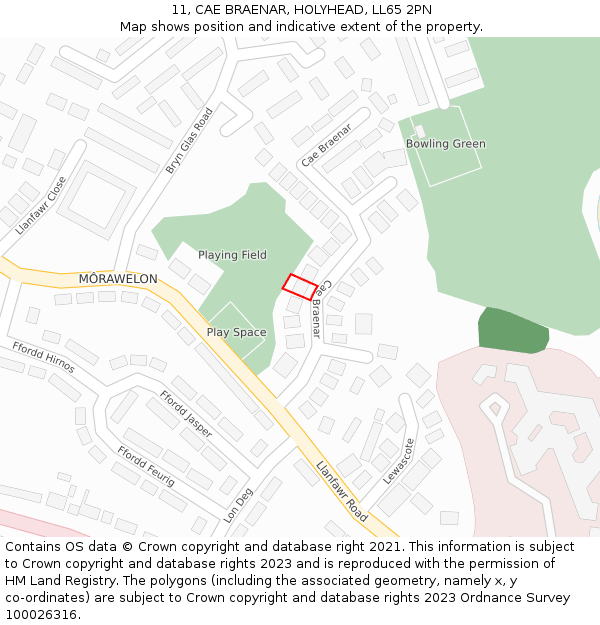 11, CAE BRAENAR, HOLYHEAD, LL65 2PN: Location map and indicative extent of plot