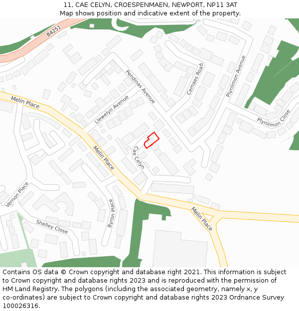 11, CAE CELYN, CROESPENMAEN, NEWPORT, NP11 3AT: Location map and indicative extent of plot