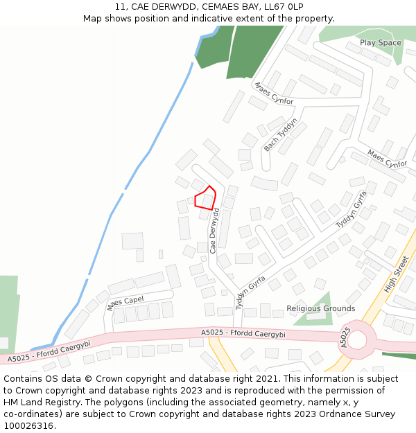 11, CAE DERWYDD, CEMAES BAY, LL67 0LP: Location map and indicative extent of plot