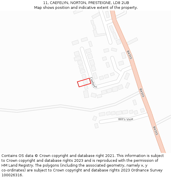 11, CAEFELYN, NORTON, PRESTEIGNE, LD8 2UB: Location map and indicative extent of plot