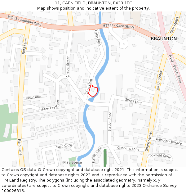 11, CAEN FIELD, BRAUNTON, EX33 1EG: Location map and indicative extent of plot