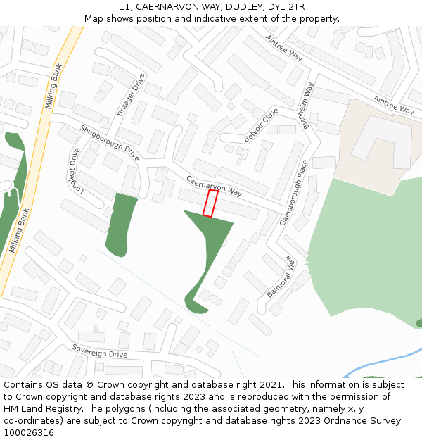 11, CAERNARVON WAY, DUDLEY, DY1 2TR: Location map and indicative extent of plot