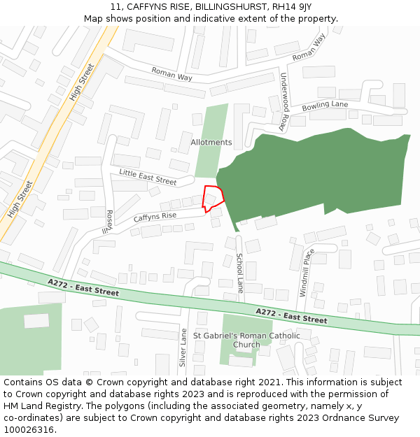 11, CAFFYNS RISE, BILLINGSHURST, RH14 9JY: Location map and indicative extent of plot