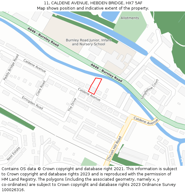11, CALDENE AVENUE, HEBDEN BRIDGE, HX7 5AF: Location map and indicative extent of plot