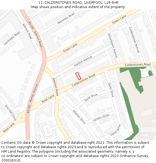 11, CALDERSTONES ROAD, LIVERPOOL, L18 6HR: Location map and indicative extent of plot