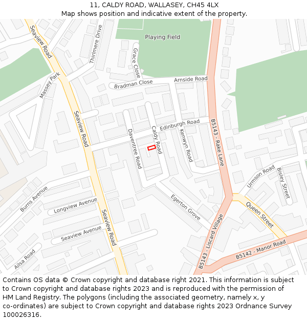 11, CALDY ROAD, WALLASEY, CH45 4LX: Location map and indicative extent of plot