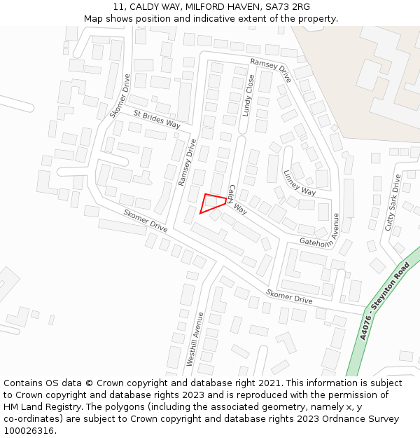 11, CALDY WAY, MILFORD HAVEN, SA73 2RG: Location map and indicative extent of plot