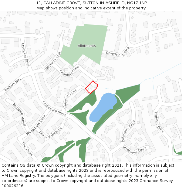 11, CALLADINE GROVE, SUTTON-IN-ASHFIELD, NG17 1NP: Location map and indicative extent of plot