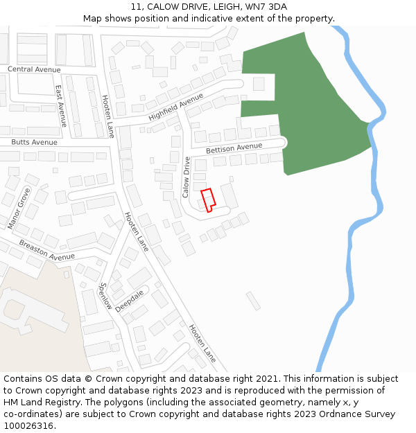 11, CALOW DRIVE, LEIGH, WN7 3DA: Location map and indicative extent of plot