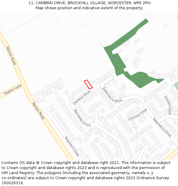 11, CAMBRAI DRIVE, BROCKHILL VILLAGE, WORCESTER, WR5 2PN: Location map and indicative extent of plot