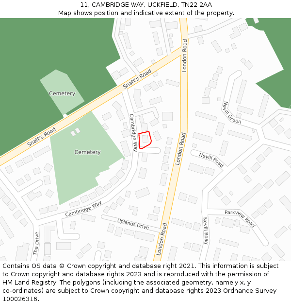 11, CAMBRIDGE WAY, UCKFIELD, TN22 2AA: Location map and indicative extent of plot