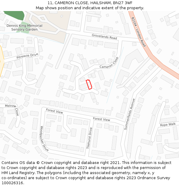 11, CAMERON CLOSE, HAILSHAM, BN27 3WF: Location map and indicative extent of plot