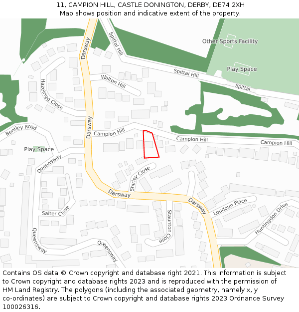 11, CAMPION HILL, CASTLE DONINGTON, DERBY, DE74 2XH: Location map and indicative extent of plot