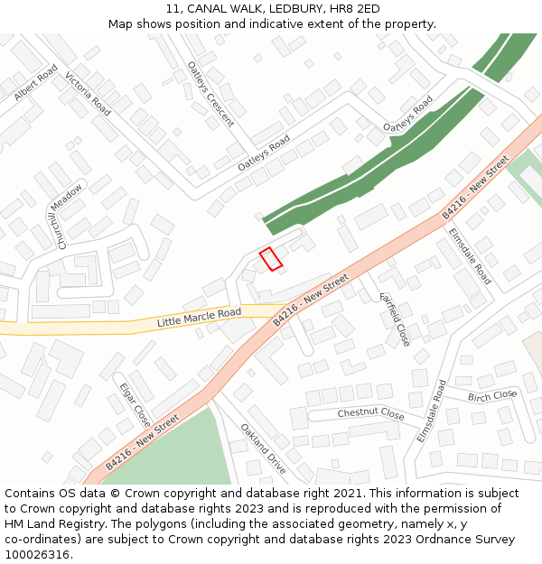 11, CANAL WALK, LEDBURY, HR8 2ED: Location map and indicative extent of plot