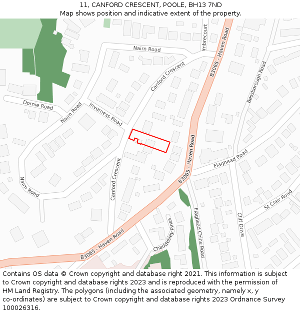 11, CANFORD CRESCENT, POOLE, BH13 7ND: Location map and indicative extent of plot