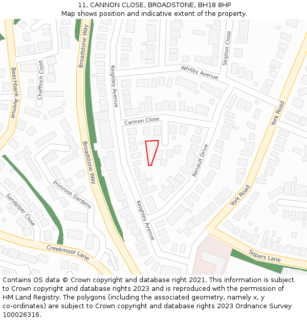 11, CANNON CLOSE, BROADSTONE, BH18 8HP: Location map and indicative extent of plot