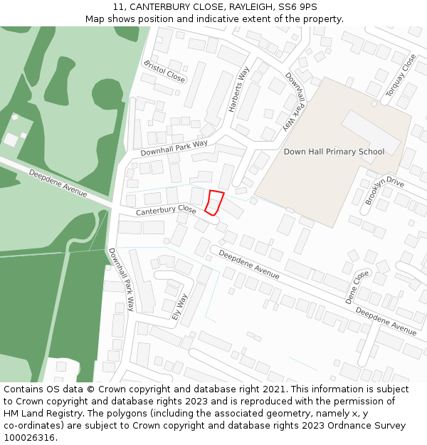 11, CANTERBURY CLOSE, RAYLEIGH, SS6 9PS: Location map and indicative extent of plot