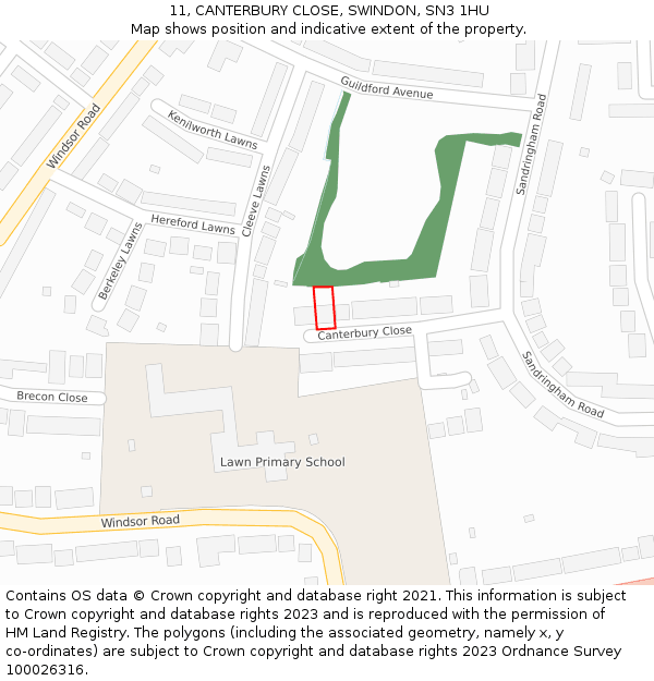 11, CANTERBURY CLOSE, SWINDON, SN3 1HU: Location map and indicative extent of plot