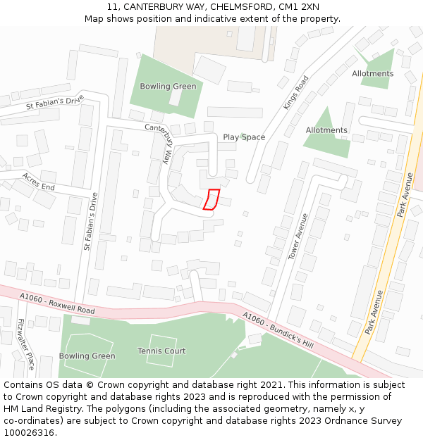 11, CANTERBURY WAY, CHELMSFORD, CM1 2XN: Location map and indicative extent of plot