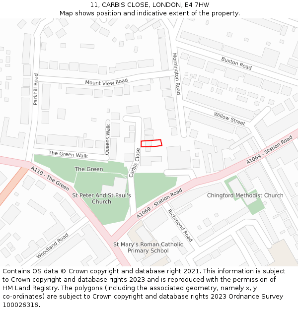 11, CARBIS CLOSE, LONDON, E4 7HW: Location map and indicative extent of plot