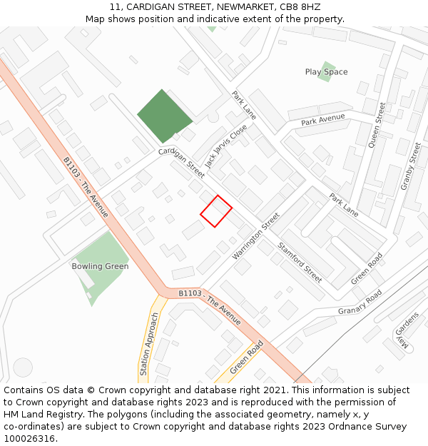 11, CARDIGAN STREET, NEWMARKET, CB8 8HZ: Location map and indicative extent of plot