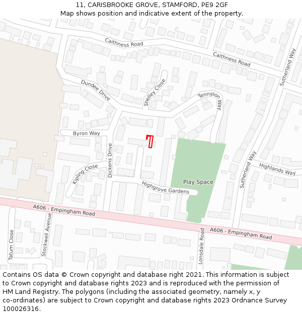 11, CARISBROOKE GROVE, STAMFORD, PE9 2GF: Location map and indicative extent of plot