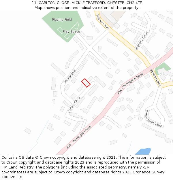 11, CARLTON CLOSE, MICKLE TRAFFORD, CHESTER, CH2 4TE: Location map and indicative extent of plot