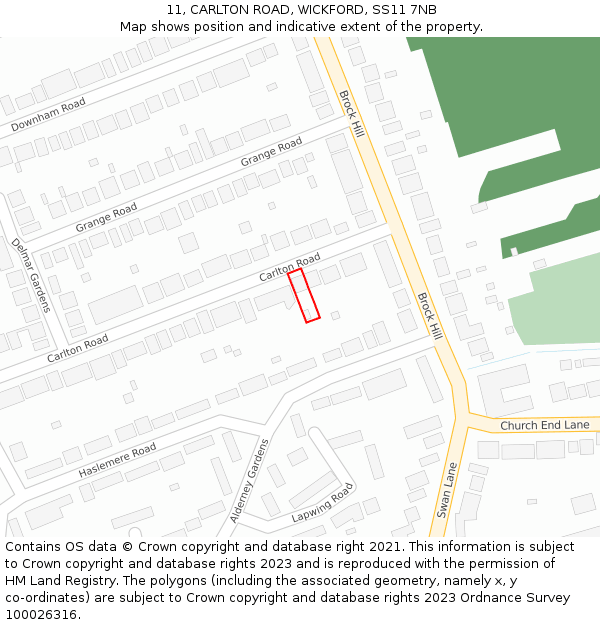11, CARLTON ROAD, WICKFORD, SS11 7NB: Location map and indicative extent of plot