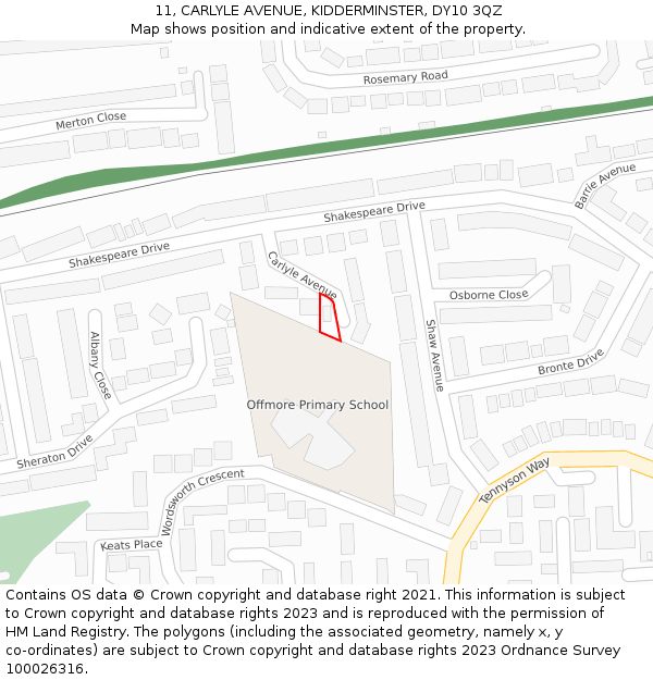 11, CARLYLE AVENUE, KIDDERMINSTER, DY10 3QZ: Location map and indicative extent of plot