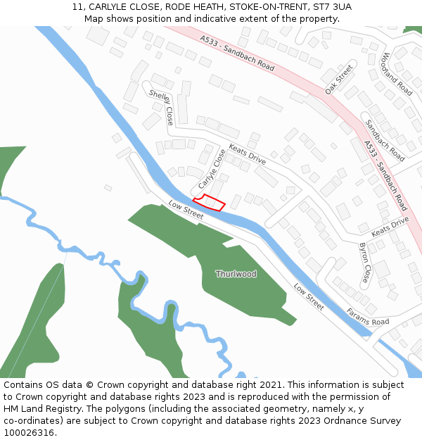 11, CARLYLE CLOSE, RODE HEATH, STOKE-ON-TRENT, ST7 3UA: Location map and indicative extent of plot