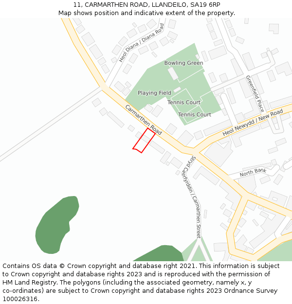 11, CARMARTHEN ROAD, LLANDEILO, SA19 6RP: Location map and indicative extent of plot