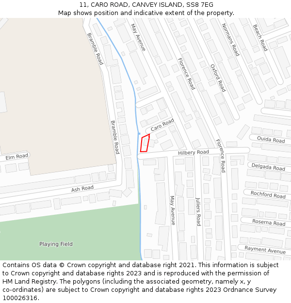 11, CARO ROAD, CANVEY ISLAND, SS8 7EG: Location map and indicative extent of plot