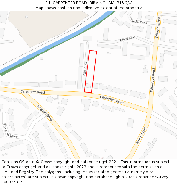 11, CARPENTER ROAD, BIRMINGHAM, B15 2JW: Location map and indicative extent of plot