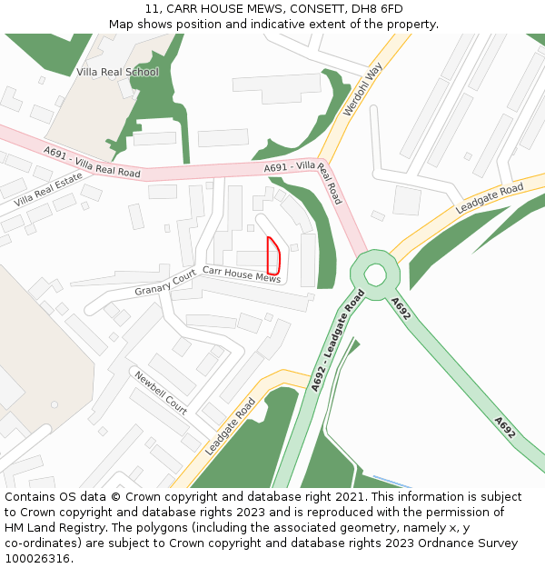 11, CARR HOUSE MEWS, CONSETT, DH8 6FD: Location map and indicative extent of plot