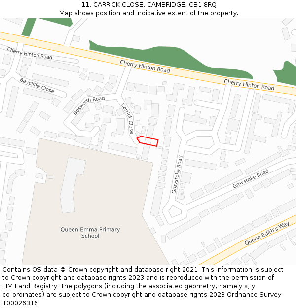 11, CARRICK CLOSE, CAMBRIDGE, CB1 8RQ: Location map and indicative extent of plot