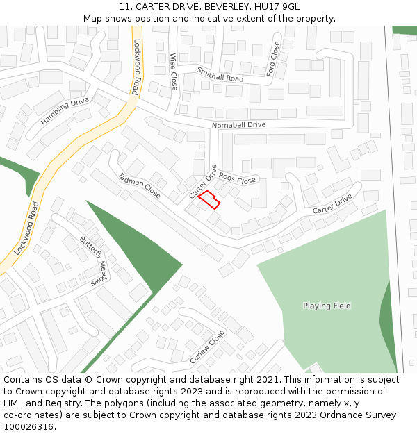 11, CARTER DRIVE, BEVERLEY, HU17 9GL: Location map and indicative extent of plot