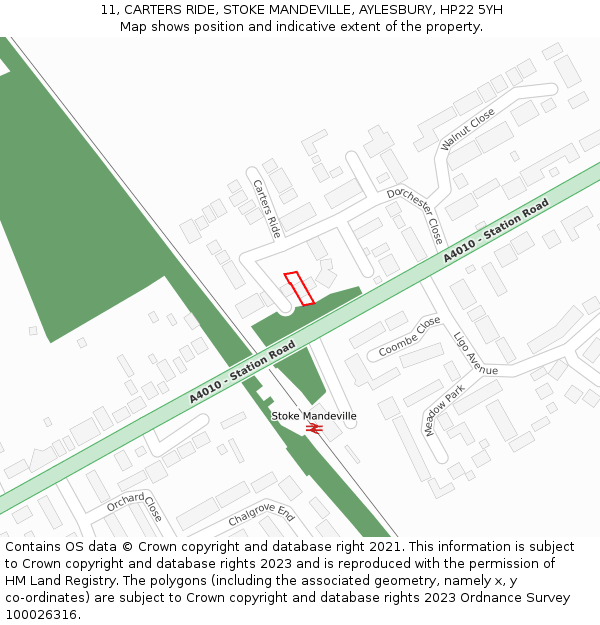 11, CARTERS RIDE, STOKE MANDEVILLE, AYLESBURY, HP22 5YH: Location map and indicative extent of plot