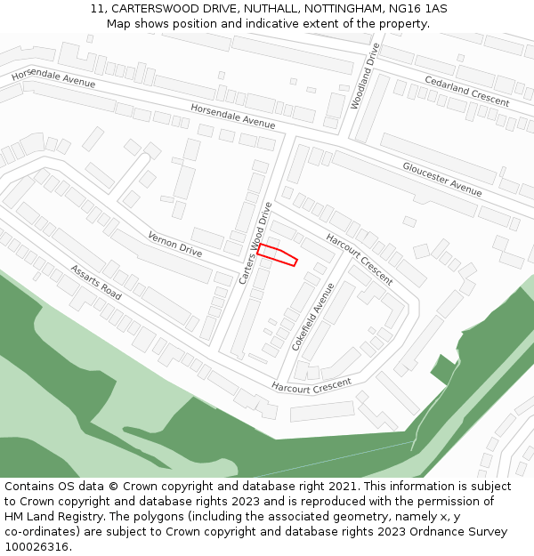 11, CARTERSWOOD DRIVE, NUTHALL, NOTTINGHAM, NG16 1AS: Location map and indicative extent of plot