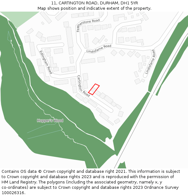 11, CARTINGTON ROAD, DURHAM, DH1 5YR: Location map and indicative extent of plot