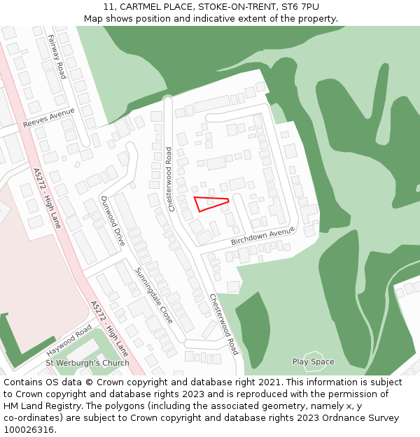 11, CARTMEL PLACE, STOKE-ON-TRENT, ST6 7PU: Location map and indicative extent of plot
