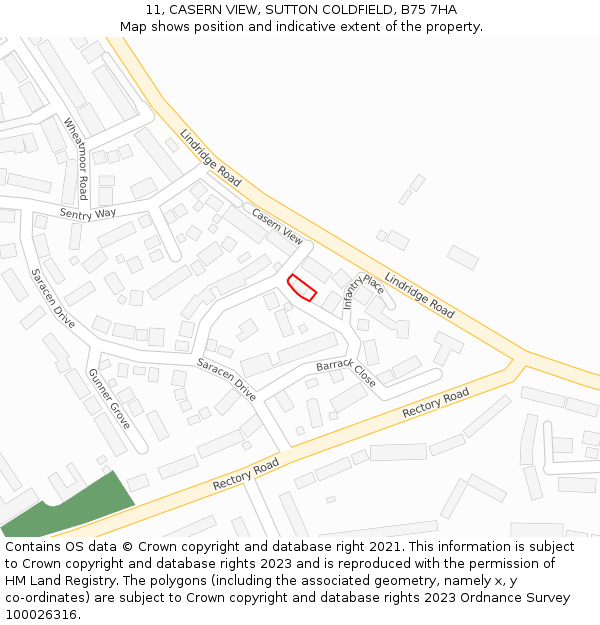 11, CASERN VIEW, SUTTON COLDFIELD, B75 7HA: Location map and indicative extent of plot