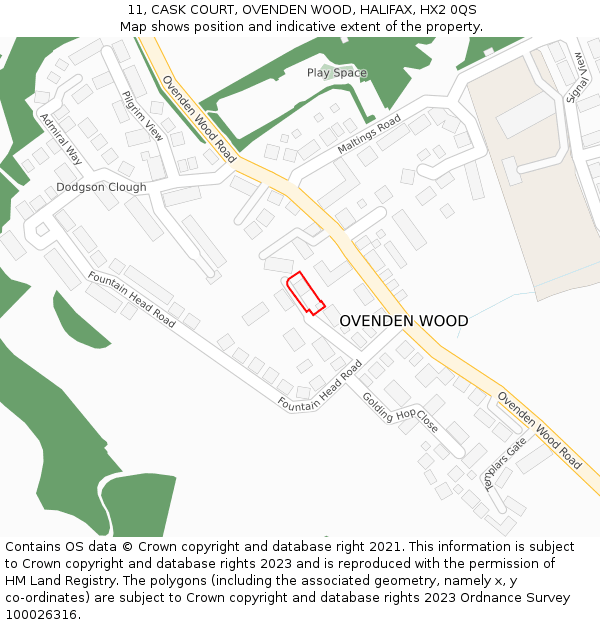 11, CASK COURT, OVENDEN WOOD, HALIFAX, HX2 0QS: Location map and indicative extent of plot