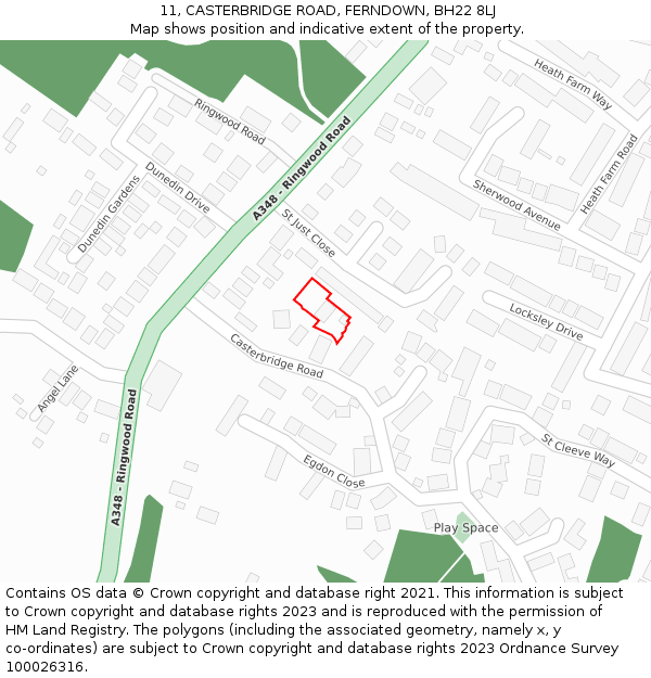 11, CASTERBRIDGE ROAD, FERNDOWN, BH22 8LJ: Location map and indicative extent of plot