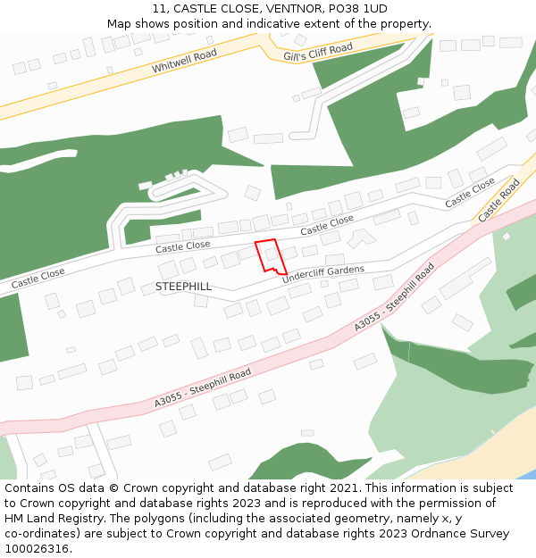 11, CASTLE CLOSE, VENTNOR, PO38 1UD: Location map and indicative extent of plot