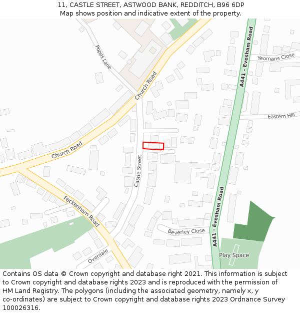 11, CASTLE STREET, ASTWOOD BANK, REDDITCH, B96 6DP: Location map and indicative extent of plot
